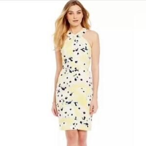 Katherine Kelly Yellow Floral Halter Sheath Dress Women’s Size 6